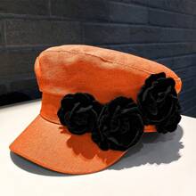 1pc Cowboy Rose Flower Navy Hat/Newsboy Hat, Retro Holiday Style, Eye-Catching And Versatile, A Must-Have For Going Out, Parties, Dates, Multiple Colors Available