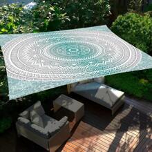 1 件户外加厚防水防晒渐变绿波西米亚图案户外花园庭院遮阳篷沙滩帐篷，含绳索