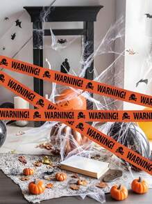 1 件恐怖万圣节户外装饰，万圣节橙色海盗骷髅警示胶带，适用于万圣节派对房间装饰丝带，户外装饰 DIY 彩带，窗户、门、护栏装饰，禁止进入非粘性胶带，万圣节装饰