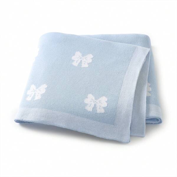 1pc Baby Knit Blanket With Sweet Bow Jacquard Design, Casual Infant Throw Blanket