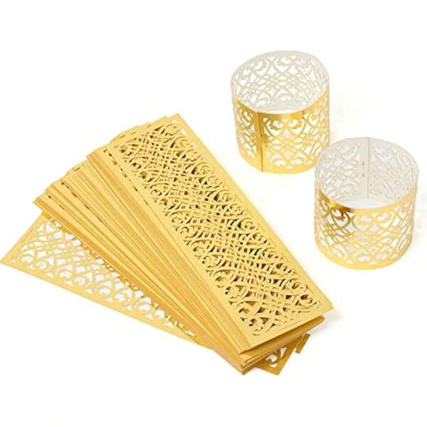 50pcs Foil Paper Napkin Rings Holder Laser Cut Hollow Napkin Bands Disposable Napkin Holders For Wedding Party Events Hotel Table Decor
