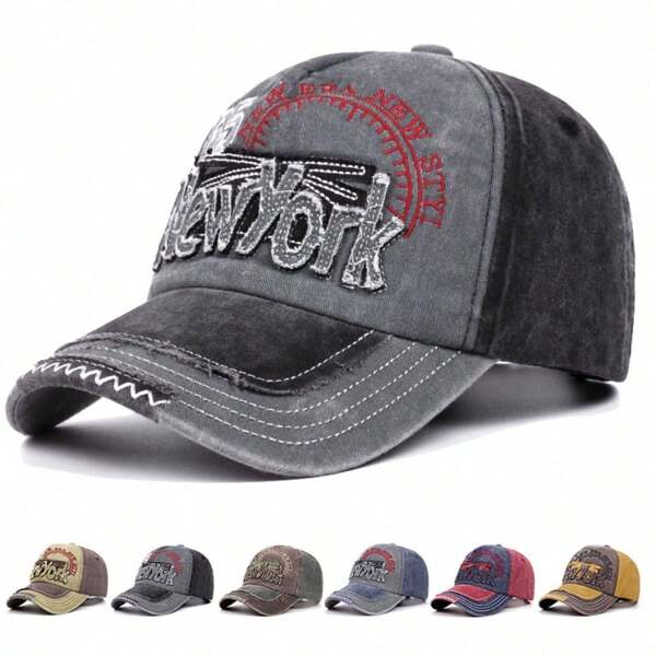 1 gorra de béisbol para hombre con bordado de letras en bloques de color, un elemento de moda casual versátil para la calle que se puede ajustar tanto para hombres como para mujeres, adecuado como regalo y para vacaciones
