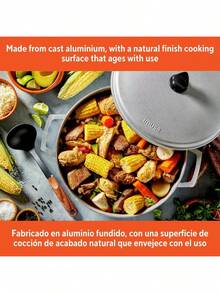 11.6Qt Cast Aluminum Caldero Large Cooking Capacity Durable And Reliable Traditional Design Culinary Ptability Versatile Essential Perfect For Cooking Rice Simmering Soups Beans Sauces Stews Oven-Safe Without Lid Even Heat Distribution