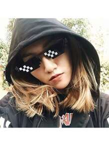 1pc Retro Mosaic Style Fashion Glasses, Vintage Color Tone Glasses Suitable For Men, Pixel Pattern Fashion Fashion Glasses, Funny Glasses For Women