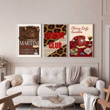 1/3 Stücke Espresso Martini Zeitungskunst Bild Vintage Cocktail Drucke Leinwandbilder Ästhetischer Leopard Poster Mädchen Ästhetik Y2k Dekoration für Schlafzimmer, Wohnzimmer oder Studentenzimmer Geschenk für sie, Ohne Rahmen