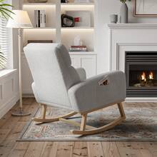 HOKZYHOUSE Fauteuil à bascule gris clair, fauteuil relax fauteuil à bascule chaise de salon chaise pivotante pour salon chambre balcon capacité de charge jusqu'à 150 kg, gris clair - Gris - Voir 4
