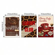 1/3 Stücke Espresso Martini Zeitungskunst Bild Vintage Cocktail Drucke Leinwandbilder Ästhetischer Leopard Poster Mädchen Ästhetik Y2k Dekoration für Schlafzimmer, Wohnzimmer oder Studentenzimmer Geschenk für sie, Ohne Rahmen