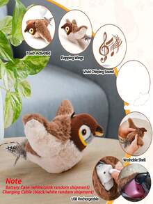 互动猫玩具 USB 可充电鸣叫拍打鸟（不会飞）适用于室内鸟类猫咪玩具宠物用品电动互动仿真鸟宠物玩具（不会飞）