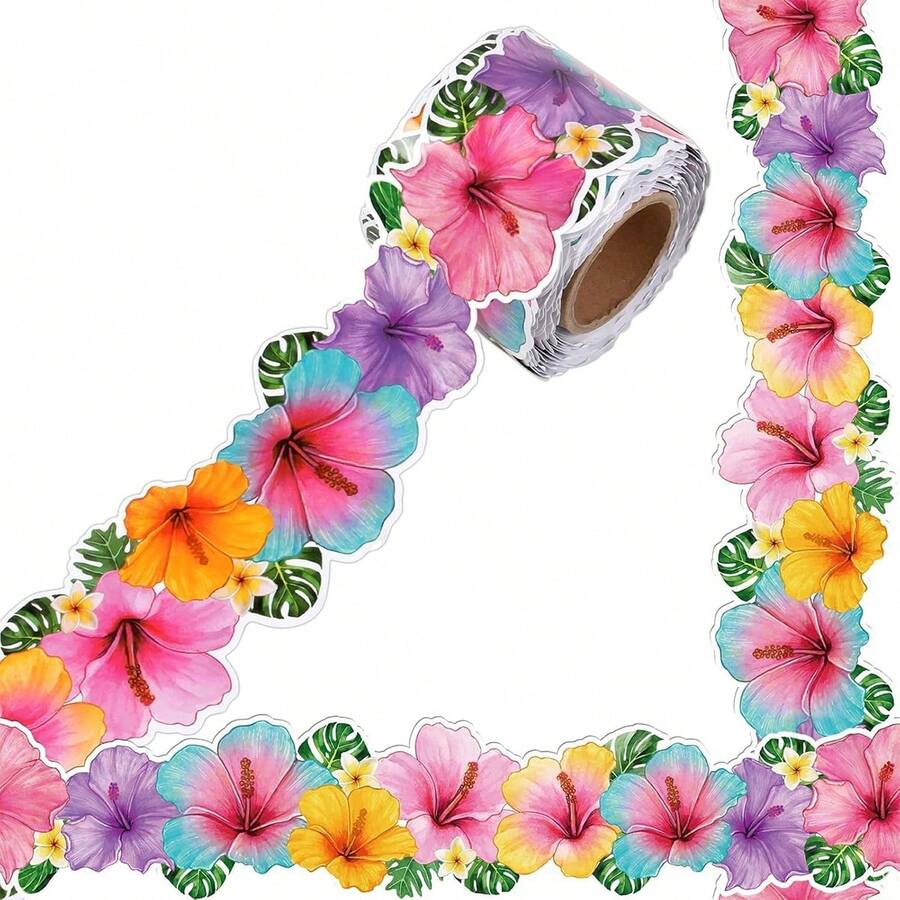 59 英尺热带芙蓉花公告栏边框、教室装饰、教师学校用品、教室办公室墙面装饰、夏威夷花卉派对装饰