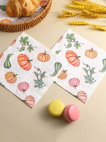 20 件派对餐巾纸，感恩节秋季，收获简单橙色和绿色南瓜叶图案薄纱纸适用于酒店西餐厅厨房花园桌子浴室装饰，生日节日圣诞节万圣节感恩节派对用品