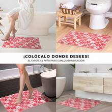 Alfombra Antideslizante de Secado Rápido, Suave | Tapete Absorbente de Baño de PVC, Lavable a Máquina, Fácil de Limpiar, Diseño Minimalista Moderno para Baño, Lavabo, Regadera, Entrada o Lavandería | Decoración de Baño Funcional y Elegante - Rojo / Blanco - Ver 3