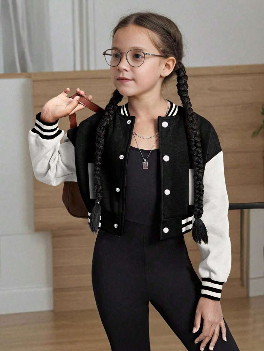 1pc Girls & Teens' Raglan Color Block Casual Baseball Jacket, Fashionable & Versatile For Autumn/Winter