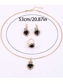 1 套简约心形项链、耳环、戒指 4 件套首饰套装，适合青少年/年轻人 - 彩色 - 查看 6