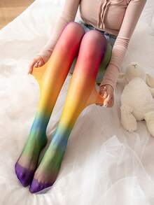 1 件装新款彩虹渐变彩色条纹薄款连裤袜，时尚款式