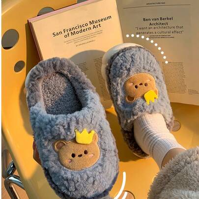 舒适女士冬季可爱兔子拖鞋 - 毛绒衬里，防滑厚底室内鞋，温暖舒适的女士保暖拖鞋