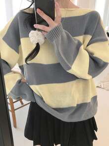2025 Spring & Autumn Minimalist Striped Pullover Sweater For Women