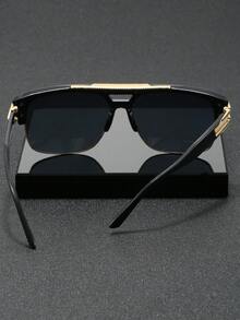 1pc Retro Fashion Unisex Double Bridge Semi-Rimless Personalized Stylish Glasses - Multicolor - View 7