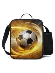 Portable Handheld Shoulder Strap Insulated Lunch Bag Stylish Soccer Themed Design Perfect For School Camping Hiking Picnic Beach Travel Lunch Bags Cooler Bag Lunch Box Lunchbox Large Capacity For Men Travel Essentials