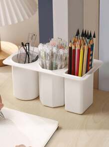 1 pezzo Scatola portaoggetti multifunzionale adesiva con tre scomparti, portapenne da scrivania, per forniture scolastiche, per il ritorno a scuola