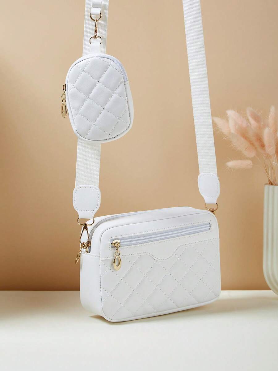 1pc Girls Mini Wave Pattern Embossed Letter Pouch, Phone Wallet Coin Purse - White - View 1