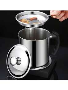 1/2pcs Stainless Steel Kitchen Grease Container With Strainer - Easy Pour Handle, Durable Cooking Oil And Grease Storage Jar, Food Strainer, Essential Kitchen Accessories For Home Or Restaurant Use, Kitchen Grease Can Oiler - Nhiều màu - Xem 4