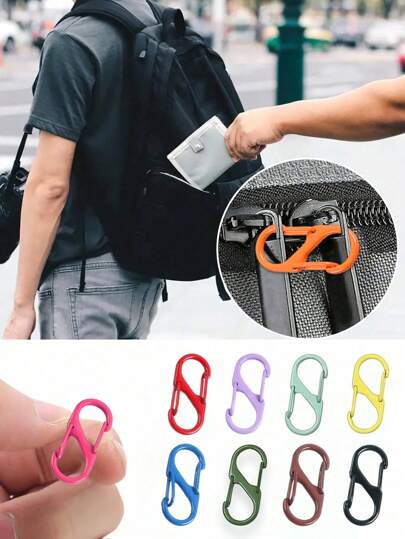 背包拉链锁套装，男女通用，易拉扣，防盗拉链夹 - 保持拉链闭合 - 背包扣带两个弹簧扣，适用于行李箱手提包、钥匙包、钱包、DIY 配件，旅行必需品，多功能 S 扣挂钩，适用于旅行露营、户外海滩、暑假返校