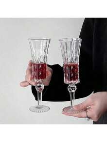 2只优雅香槟杯，高端钻石切割高脚杯，葡萄酒杯，可重复使用，适合家庭使用，手洗，是节日派对、室内/室外聚会、家庭活动、朋友聚会、情人节礼物、返校季礼物、新年礼物的理想之选（随机新款或旧款） - 彩色 - 查看 3