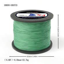 1 件装绿色 1000/500m X 4 编织 PE 钓鱼线，4 股编织强力单丝钓鱼线，拉力强度 15-88 磅