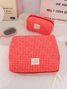 Juego de bolsas organizadoras de gran capacidad para el hogar con cremallera, bolsa de tocador portátil y con asa, bolsa de almacenamiento de cosméticos con diseño acolchado y de cuadrícula clásica en color rojo, bolsa cuadrada pequeña para almacenar toallas sanitarias, bolsa de maquillaje multifuncional para el hogar con asa, regalos para el Día de San Valentín, Navidad, Acción de Gracias, suministros para damas de honor y bodas
