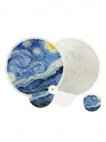 1pc,Oil Painting Floral Mini Foldable Fan - Elegant Portable Compact Lightweight Handheld Fan With Reflective Surface, Fabric Material & Botanical Art For Summer, Home Decor, Gift