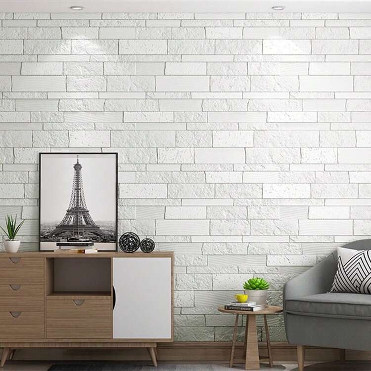 10/20/50/100pcs 13.78x13.78 Inch 3D Self-Adhesive Faux Brick Wallpaper Stickers, For Indoor Living Room, Bedroom, TV Background, Faux Brick Foam Wall Paper, Wall Renovation Stickers, Rental Dorm Decor - White - View 11