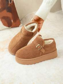 Thiết kế khóa cài Bohemian dễ thương, Sản phẩm thời trang mới dành cho nữ, Giày bốt đi tuyết cỡ lớn, Dép lông giả, Giày bốt lót nhiệt mũi kín ấm áp cho mùa thu/đông mới - màu nâu - Xem 5