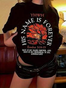 [Camiseta inspiradora] Camiseta ligera e inspiradora con gráfico religioso de YHWH God para mujer, camiseta informal de manga corta con cuello redondo y diseño de las Escrituras, lavable a máquina, transpirable para todas las estaciones. - Negro - Ver 1