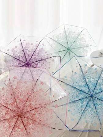 Fashionable Foldable Transparent Umbrella, Suitable For Women And Girls, Portable, Dual Use For Rainy And Sunny Days