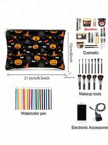 1/4 件，万圣节 BOO 和女巫南瓜和白色幽灵图案印花化妆包 - 深色哥特学院风格可重复使用药包，可爱卡通怪物美学铅笔袋化妆包，旅行和化妆品收纳袋 - 适用于学校、家居装饰、珠宝收纳、零食袋，9 英寸 * 6 英寸旅行必备包，适合学校假期返校用品女士旅行包 - 彩色 - 查看 7