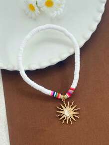 1 件时尚弹性彩色聚合物粘土合金向日葵脚链，适合海滩、度假和休闲穿着