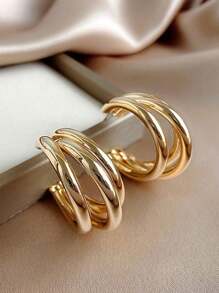 1 paio di eleganti orecchini a tre anelli in oro - design dall'aspetto elegante, orecchini semplici, regalo ideale per le donne, adatto per riunioni quotidiane