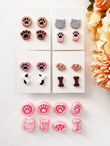 Cute Dog Cat Stud Shape Polymer Clay Cutters, Soft Pottery Clay Mold DIY Earrings Necklace Jewelry Cutting Pottery Tools-Soft Clay Cutting Mold - For Handmade Earring Making - Suitable For Beginners & Jewelry Artists, Polymer Clay Stud Earring Making Tool, Clay Jewelry Making Kit, Clay Earring Molds, Made By PLA - Pink - View 2