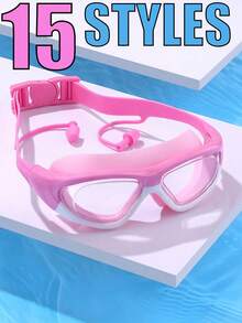 1/2/3 件超大号游泳镜，防雾防水硅胶游泳眼镜带耳塞，适合游泳训练和休闲，节日礼物，时尚设计，适合专业训练、成人、沙滩必需品、沙滩配件、泳池浮板 - 彩色 - 查看 1