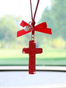 1 件装汽车内饰挂件 满钻圆头十字架车内后视镜挂件内饰装饰挂件