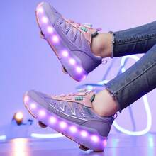 LED 多闪光 4 轮旱冰鞋，快速滑行，可拆卸轮子，时尚休闲二合一轮滑鞋，旋转扣可调节宽松版型 - 紫色 - 查看 6