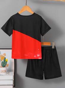 2pcs/Set Toddler Boys Casual Outdoor Soft Milk Silk Letter Print Short Sleeve T-Shirt And Shorts Set, Summer