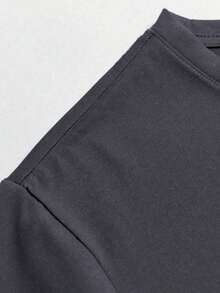 大码男士休闲 Raceway 字母印花圆领短袖 T 恤，夏季 - 灰色 - 查看 5