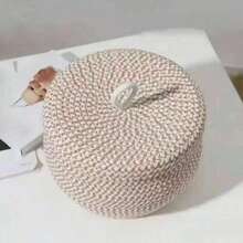 Round Woven Storage Basket With Lid - Decorative, Portable Home Organizer For Living Room, Bedroom, Kitchen - Mixed Colors, Under 3.2 Cu Ft Capacity, Ideal For Holiday Decor, Basket Storage | Decorative Storage Basket | Woven Construction, Basket Storage - Storage Box - View 9