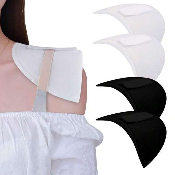 1 Pair Foam Sponge Shoulder Pads Clothing Covered Set-In Shoulder Enhancer Pads Shoulder Protectors Bra Strap Holder Cushions For Jacket Blazer T-Shirt (Black+White)