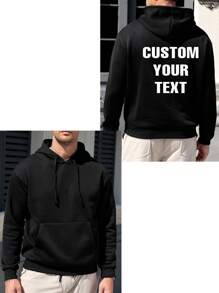 Customized Text Men's Hoodie, Upload Your Favorite Quotes, Lucky Numbers, Black Sweatshirt Customization, Casual Men's Hooded Pullover, Autumn/Winter Clothing, Back To School, Valentine's Day/Father's Day/Anniversary/Birthday Gift, Gift For Him, Class Uniform, Autumn Men's Sweatshirt Ornamental,Dawg Stylish,Fashion,Hipster,Contracted,Easy Costume,Modest Fashion,Minimal Chic,Casual Custom,Unique,Personalized Ideal Gifts For Him Family,Boyfriend,Friends,Children,Customized Men Clothing