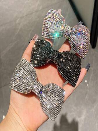 1个女士奢华闪亮蝴蝶结装饰时尚发夹，适合日常佩戴，爪夹式