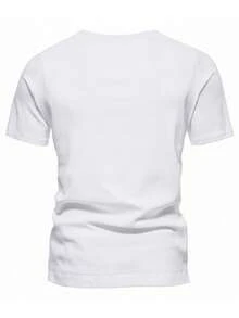 GRDR 1pc Men's Casual Henley Neck Short Sleeve T-Shirt, Summer - White - View 5