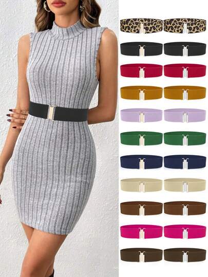 全新 2.0 英寸宽女式弹力加大码棕黑粉色腰带束身衣，适合连衣裙女式 1 件装品牌设计师 Y2K 弹力腰带女式腰带，配金银扣，夏季、学校秋季、秋季、万圣节