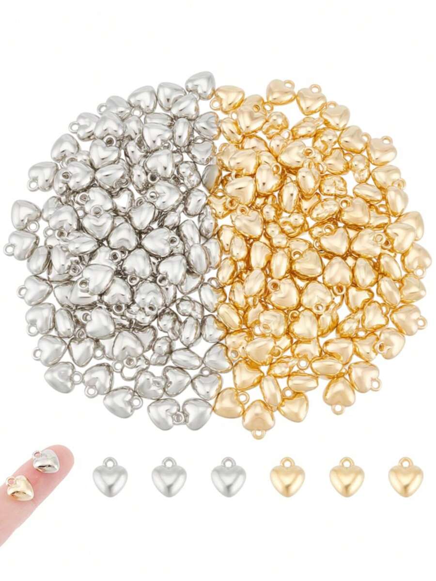 60pcs Puffy Heart Charm Tiny Love Pendant CCB Plastic Pendants 1.6mm Small Hole Heart Charms Golden Dangle Pendants For Valentine Gifts DIY Jewelry Making Kit Necklace Bracelet - Love Pendant - View 1